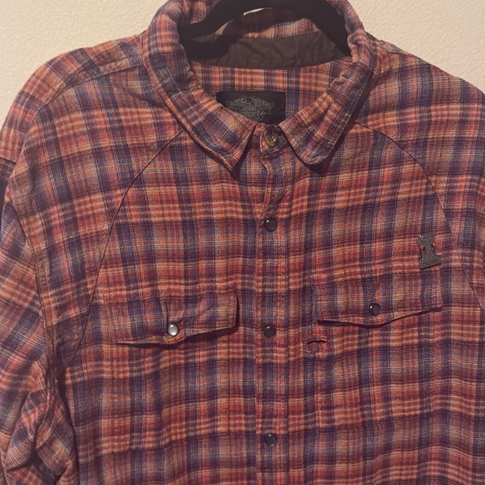 Harley Davidson Plaid Snap Button 100% Cotton Womens 2XL EUC Flannel Logo Biker - Picture 6 of 12